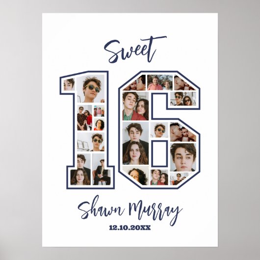 Poster Sweet 16 16e fête d'anniversaire Collage photo per (Devant)
