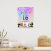 Poster Sweet 16 anniversaire violet rose holographique ph (Cuisine)