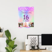 Poster Sweet 16 anniversaire violet rose holographique ph (Bureau à domicile)