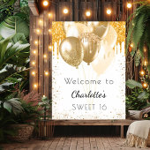 Poster Sweet 16 ballons de parties scintillant en or blan
