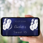 Poster Sweet 16 bleu marine ballon blanc ballon fête