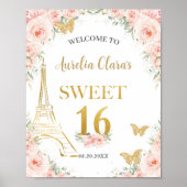 Poster Sweet 16 Blush Floral Paris Eiffel Champagne (Devant)
