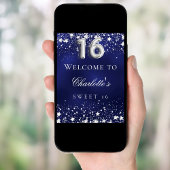 Poster Sweet 16 étoiles d'argent bleu bienvenue