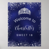 Poster Sweet 16 marine bleu argent parties scintillant bi (Devant)