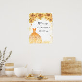 Poster Sweet 16 or blanc robe florales fête bienvenue (Cuisine)