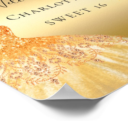 Poster Sweet 16 parties scintillant or fleurs de robe bie