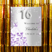 Poster Sweet 16 parties scintillant violet argent robe bi
