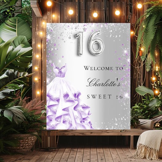 Poster Sweet 16 parties scintillant violet argent robe bi