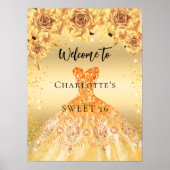 Poster Sweet 16 robe or rose fête bienvenue (Devant)