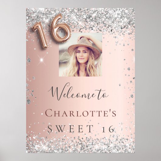 Poster Sweet 16 rose or argent parties scintillant photo (Devant)