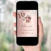 Poster Sweet 16 rose or photo argent parties scintillant