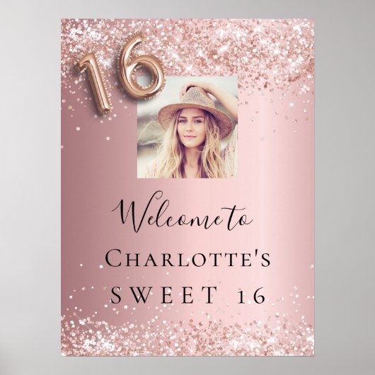 Poster Sweet 16 rose rose pâle rose parties scintillant p (Devant)