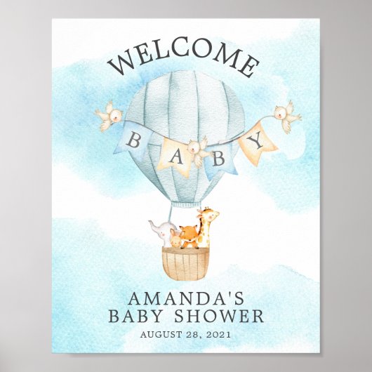 Poster Sweet Animaux Hot Air Balloon Welcome Douche (Devant)