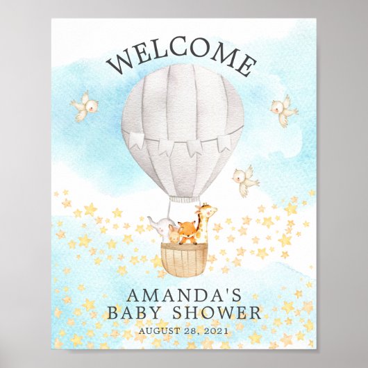 Poster Sweet Animaux Hot Air Balloon Welcome Douche (Devant)