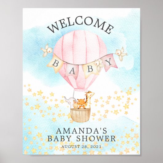 Poster Sweet Animaux Hot Air Balloon Welcome Douche (Devant)
