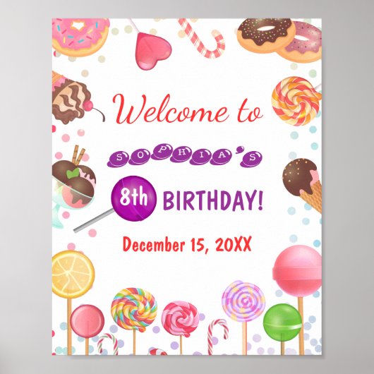 Poster Sweet Candy Land Anniversaire Crème glacée Donut B (Devant)