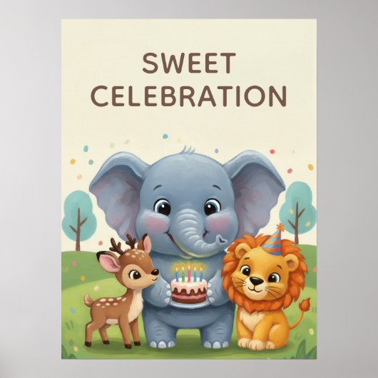 Poster Sweet Celebration Woodland Animals Kids Wall Art (Devant)