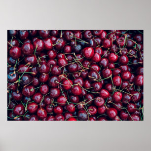 Poster Sweet cherry close up top view background