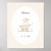 Poster Sweet Cute Sheep Beige Nursery Name Date (Devant)