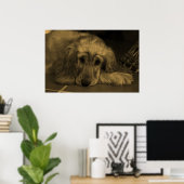 Poster Sweet Dog - Golden Retriever en Sepia Tones (Bureau à domicile)