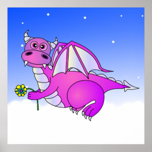 Poster Sweet Dreams - Joli Dragon pourpre avec Fleur