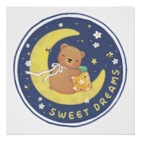 Sweet Dreams : Teddy Bear & Honey Illustration