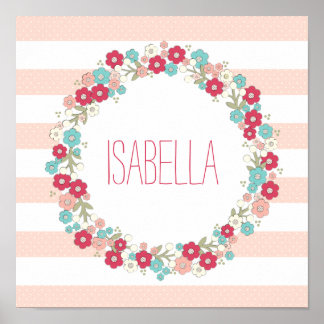 Poster Sweet Floral Nom de fille Mur personnalisé