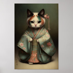 Poster Sweet Kitty en Geisha Girl à Kimono