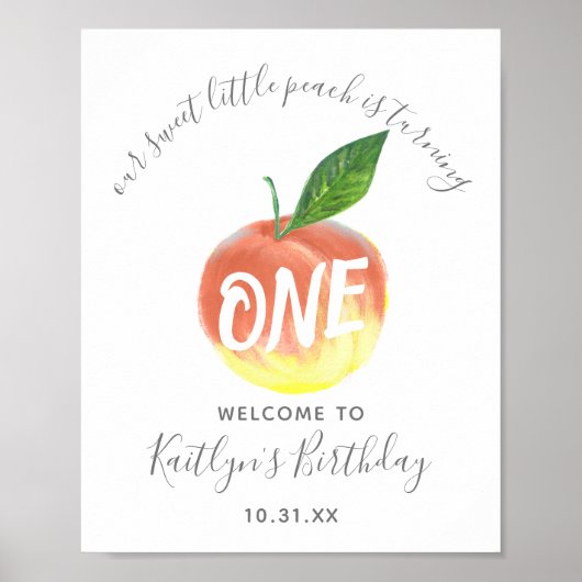 Poster Sweet Little Peach 1er anniversaire Bienvenue (Devant)