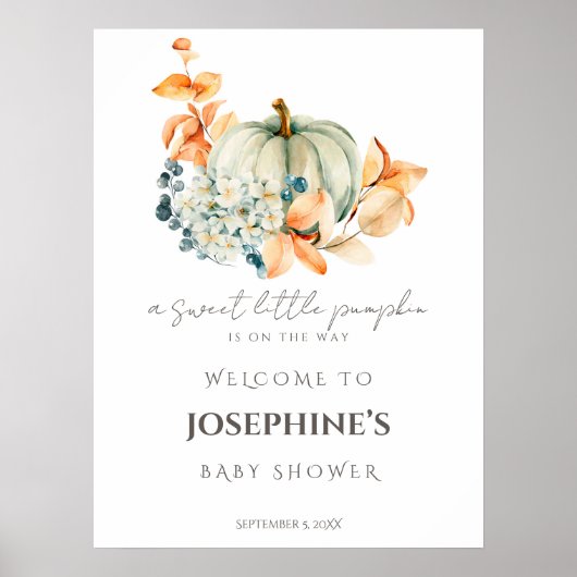Poster Sweet Little Pumpkin Fall Baby Shower Welcome (Devant)