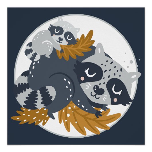 Poster Sweet Mama Raccoon et Baby Napping (Devant)