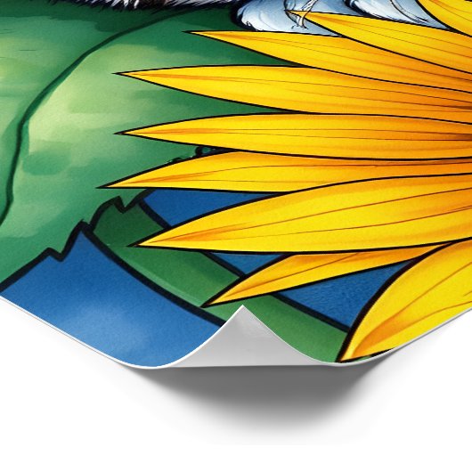 Poster Sweet Napping Gray Cat and Sunflower (Coin)