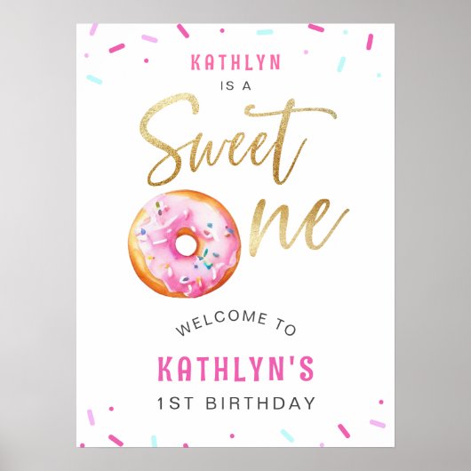 Poster Sweet One Rose Gold Donut Premier anniversaire Bie (Devant)