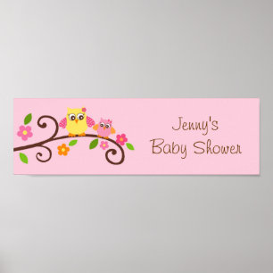 Poster Sweet Owl Baby Girl Baby Shower Banner Sign