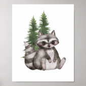Poster Sweet Raccoon Pine Tree Woodland Nursery Decor (Devant)