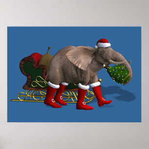 Poster Sweet Santa Claus Elephant