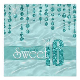 Poster Sweet sixteen bijou satiné ID Turquoise260