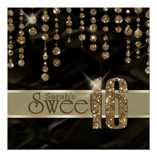 Poster Sweet sixteen bijou satiné Noir Gold ID260