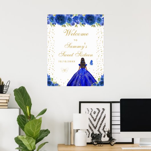 Poster Sweet sixteen bleu foncé fille peau foncée Bienven (Bureau à domicile)