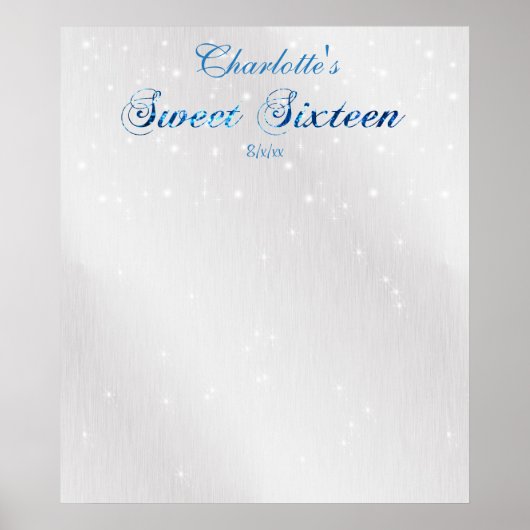 Poster Sweet sixteen, Bleu, Parties scintillant Faux, Con (Devant)
