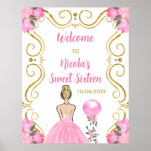 Poster Sweet sixteen Blonde Princesse rose Bienvenue
