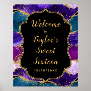 Poster Sweet sixteen d'agate bleu violet Peacock