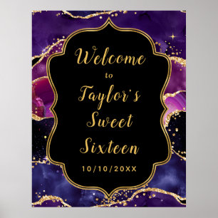 Poster Sweet sixteen d'agate de séquences d'or violet