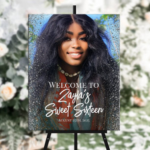 Poster Sweet sixteen fête signe d'accueil avec photo