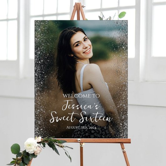 Poster Sweet sixteen fête signe d'accueil avec photo