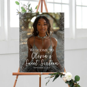 Poster Sweet sixteen fête signe d'accueil avec photo