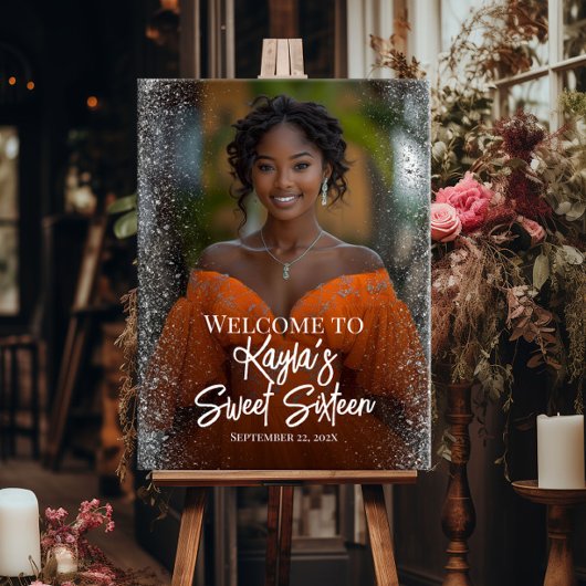 Poster Sweet sixteen fête signe d'accueil avec photo