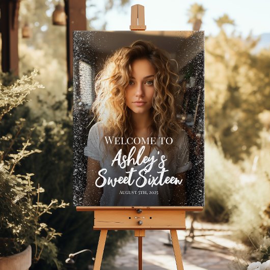 Poster Sweet sixteen moderne signe d'accueil avec photo