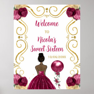 Poster Sweet sixteen Peau foncée Princesse Bourgogne Bien