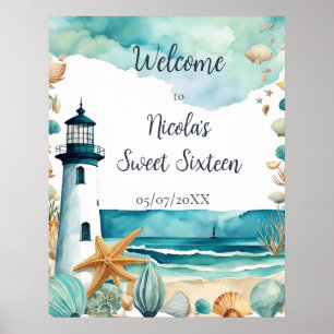 Poster Sweet sixteen phare Nautique Anniversaire
